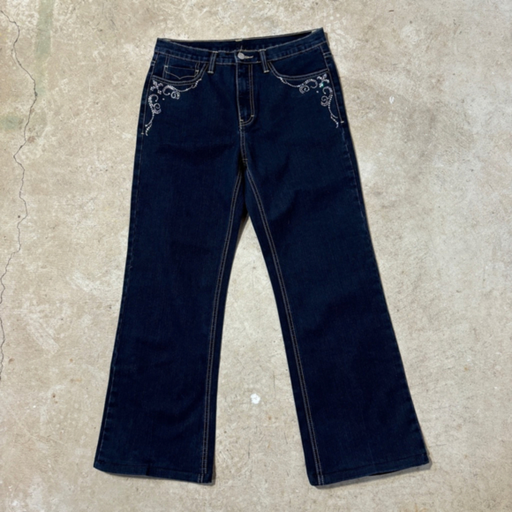 Christine Alexander Blue Jeans Women’s Size 8 Wide Leg Altered Hem Embellishment